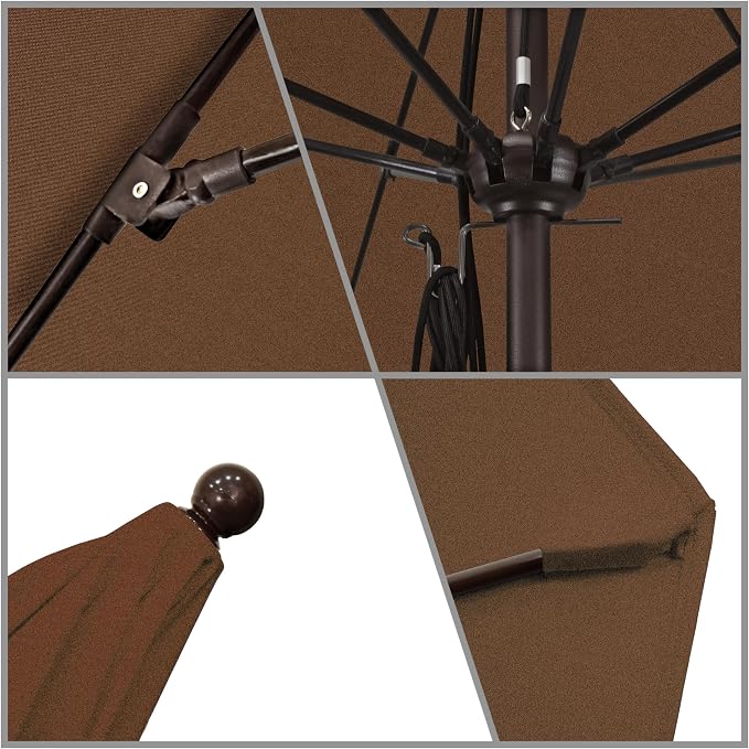 California Umbrella 11' Round Aluminum/Fiberglass Umbrella, Pulley Lift, Bronze Pole, Sunbrella Teak Fabric
