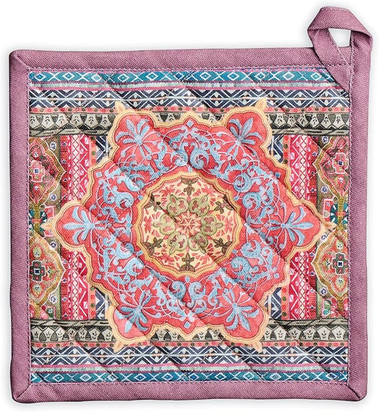 Maison d' Hermine Pot Holders 100% Cotton Potholders (8" x 8", Pack of 1) | Heat Resistant Hot Pads with Loop BBQ Cooking Baking Hotel Kitchen Handling Hot Pans Thanksgiving Christmas - Ispahan