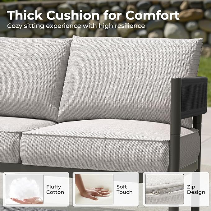 Gand Patio Outdoor Loveseat,Wicker Conversation Set with Thick Cushion for Porch, Garden, Yard