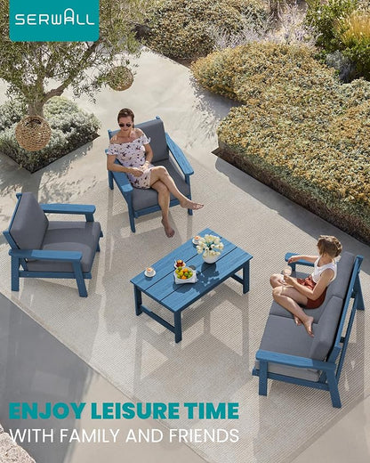 SERWALL Outdoor Loveseat, Blue Frame and Grey Cushion