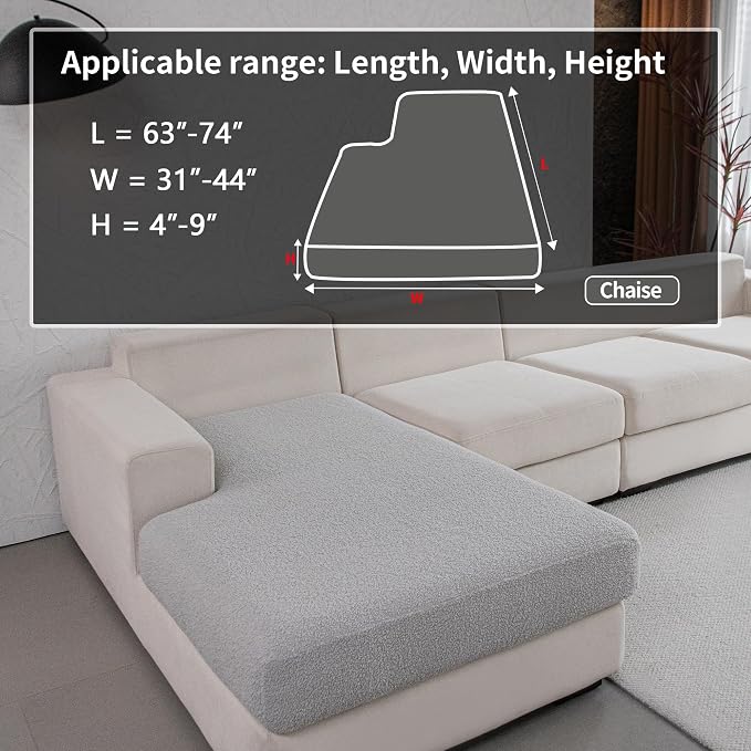 OHSIO Couch Cushion Covers for Sectional Sofa, Stretch Soft Sofa Slipcovers Washable Wear-Resistant Universal Furniture Protector for Living Room(1 Piece Chaise Cover, Light Gray)