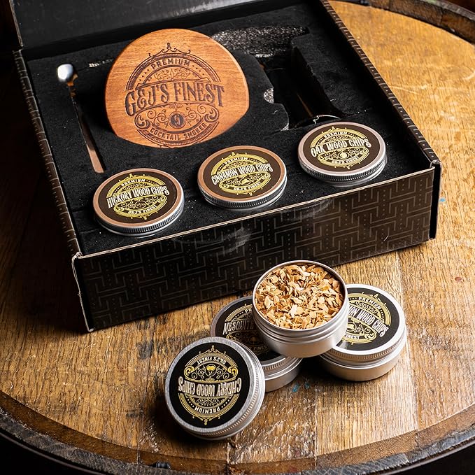 Whiskey Smoker Kit with 3-Flame Torch - 6 Wood Chips & Gift Box for Smoking Drinks| Cocktail Smoker Kit| Bourbon Smoker Kit| Old Fashioned Smoker Kit | Whiskey Gift for Men (No Butane Incl.)