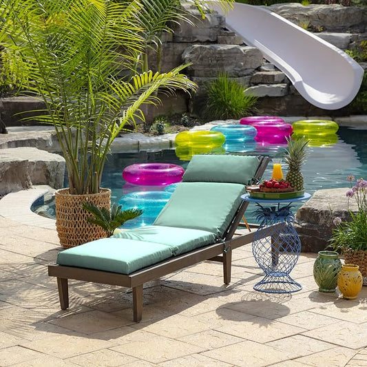 Arden Outdoor Chaise Cushion, 22 x 77, Rain-Proof, Fade Resistant Aqua Leala | Lounge Cushion, Rain-Proof, Fade Resistant, Mold and Mildew Resistant