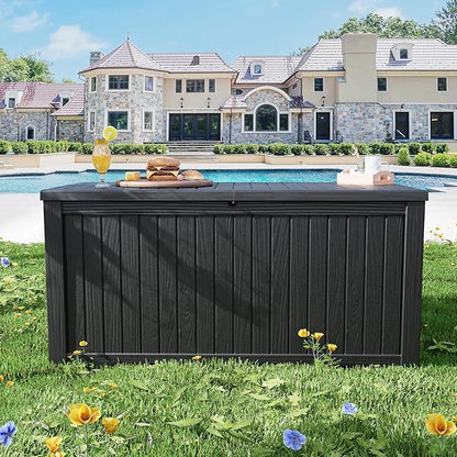 PatioZen 200 Gallon Deck Box, Outdoor Storage Box, Outdoor Storage Box for Cushions, Garden Tools, Furniture Storage,Waterproof, Lockable and Resin,Black