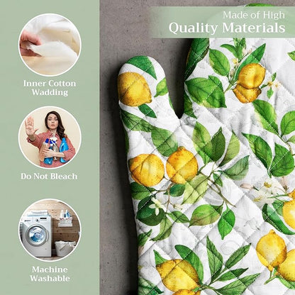 Maison d'Hermine Oven Gloves 100% Cotton Oven Mitt 7" x 13" with Loop Heat Resistant BBQ Cooking Gloves Baking Grilling Kitchen Hotel Home Farmhouse Spring Summer (Pack of 1, Cedrat)
