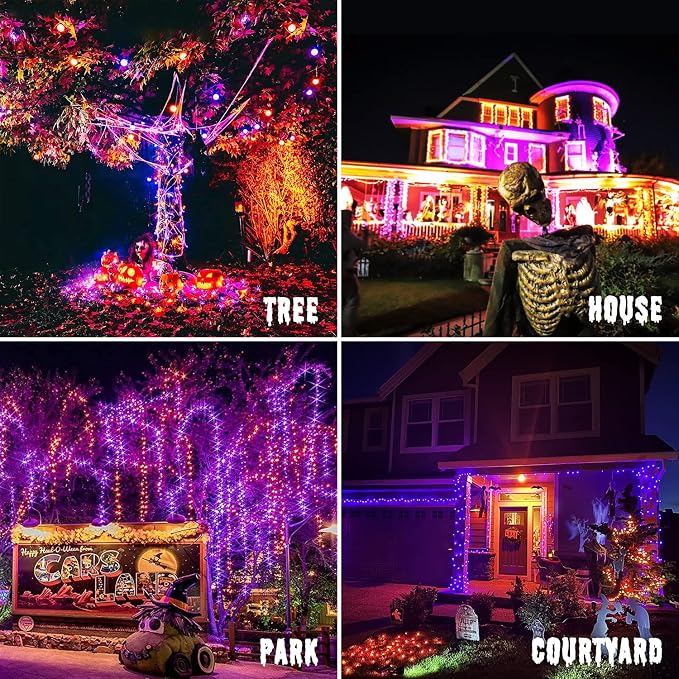 JMEXSUSS 200 LED Orange Purple Halloween Lights for Halloween Decor | 66 ft Connectable Halloween Color Change String Lights Indoor Outdoor Plug in for Tree Decor, 11 Modes,Clear Wire, Remote