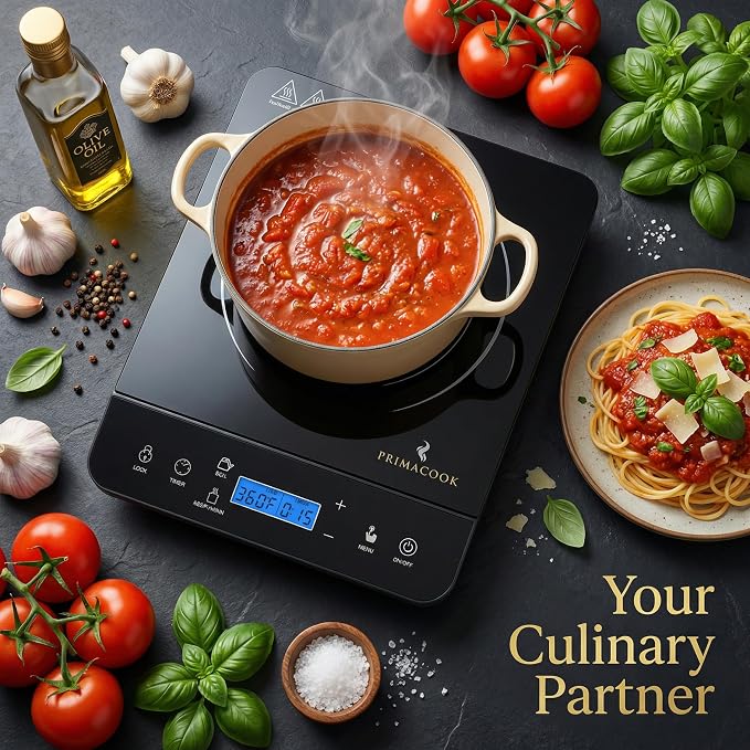 1800W Portable Induction Cooktop Burner – 20 Temperature Settings, 18 Power Levels, 10-Hour Timer – Countertop Electric Hot Plate for RV, Canning, Dorm, Kitchen – Child Safety Lock (Black) | 1800W, 20 Temp Settings, 18 Power Levels, 10-Hr Timer, Cannin...