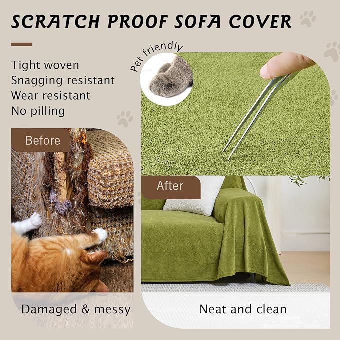 PuTian Couch Cover for Dogs, 71"x118", Boho Green | Waterproof, Washable Slipcover for L-Shaped Sectional, Recliner & Armchair，Protects against Spills, Stains & Wear