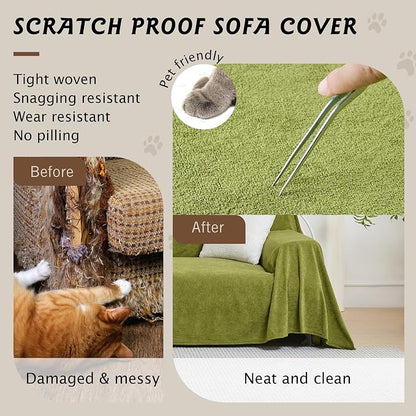 PuTian Couch Cover for Dogs, 71"x102", Boho Green | Waterproof, Washable Slipcover for L-Shaped Sectional, Recliner & Armchair，Protects against Spills, Stains & Wear
