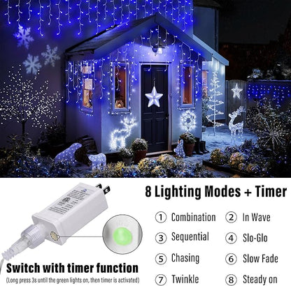 Joomer 19FT Christmas Icicle Lights Outdoor Connectable Blue | 30 Drops 8 Modes Timer Waterproof Plug-in String Light for Christmas Party, holiday Eaves Roof yard Xmas Decorations