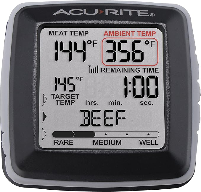 AcuRite 01185M Digital Meat Thermometer with Wireless Display and Time Left to Cook Gray, 3.31-inch Height x 3.43-inch Width x 2.52-inch Depth