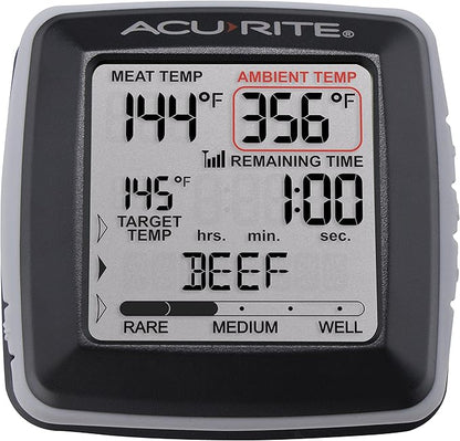 AcuRite 01185M Digital Meat Thermometer with Wireless Display and Time Left to Cook Gray, 3.31-inch Height x 3.43-inch Width x 2.52-inch Depth