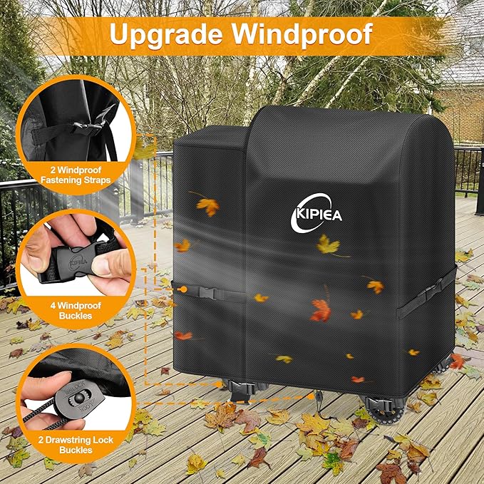 Kipiea 600D Heavy Duty Pellet Grill Cover for Pit Boss Lexington & 500FB, Waterproof Wood Pellet Smoker Cover with Windproof Buckles, UV Resistant, No Tear, No Fading