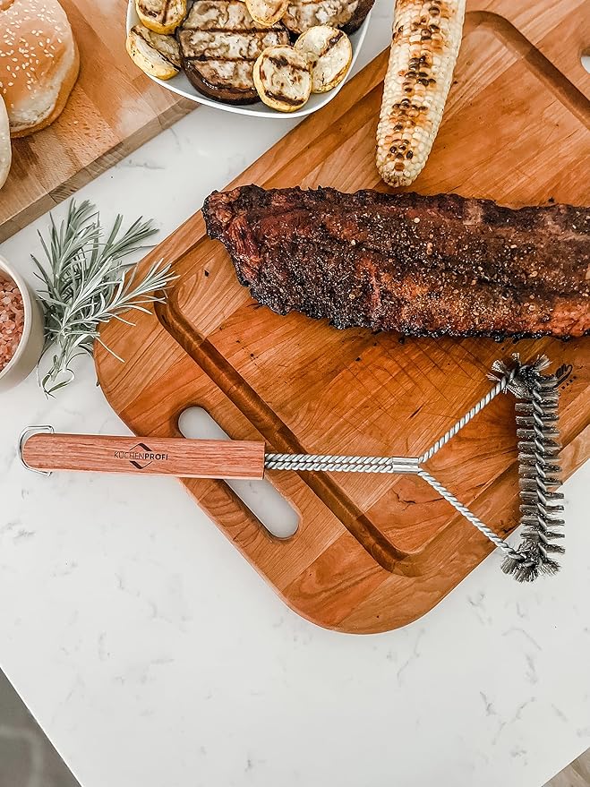 Küchenprofi Stainless Steel Barbecue Brush - 17.7" Long, Rosewood Handle - Heavy-Duty Grill Brush & BBQ Cleaner for Outdoor Grill Cleaning