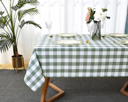 Classic Gingham Plaid Tablecloth Fabric - Rectangular 58x102 Inch Water Resistant Checked Table Cloth for Indoor/Outdoor Use - Table Cover for Kitchen, Picnics, Gardens, and Parties
