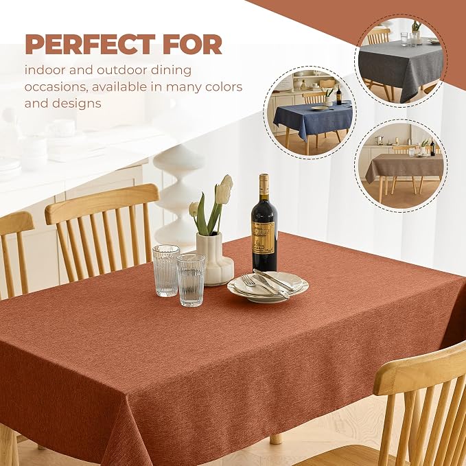 Decorelia Faux Linen Small Rectangle Tablecloth for Kitchen Dining Room,Outdoor Coffee Wrinkle-free Washable Table Cloth Covers for Wedding, Picnics,Party(Oblong,60 x 84 Inch (6-8 Seats),Burnt Orange)