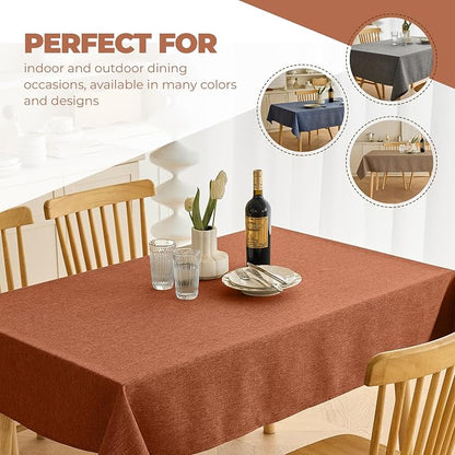 Decorelia Faux Linen Small Rectangle Tablecloth for Kitchen Dining Room,Outdoor Coffee Wrinkle-free Washable Table Cloth Covers for Wedding, Picnics,Party(Oblong,60 x 84 Inch (6-8 Seats),Burnt Orange)