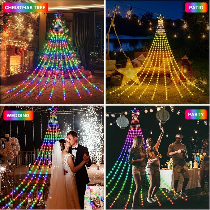 Christmas Decoration RGB String Lights, Outdoor Color Changing Christmas Lights 320 LED 16.4 Ft Star Tree Topper Fairy String Light with 8 Light Modes for Xmas New Year Holiday Garden Yard