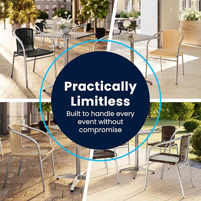 Flash Furniture Lila 31.5'' Round Aluminum Indoor-Outdoor Table Set with 2 Beige Rattan Chairs | Indoor/Outdoor Use, Beige Rattan Chairs