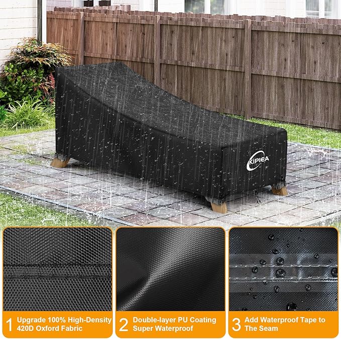Kipiea Waterproof Patio Lounge Chair Covers for Outdoor Furniture, Heavy Duty Outdoor Chaise Lounge Cover with Anti UV and No Tears, No Fading (78"D x 34"W x 32"H)