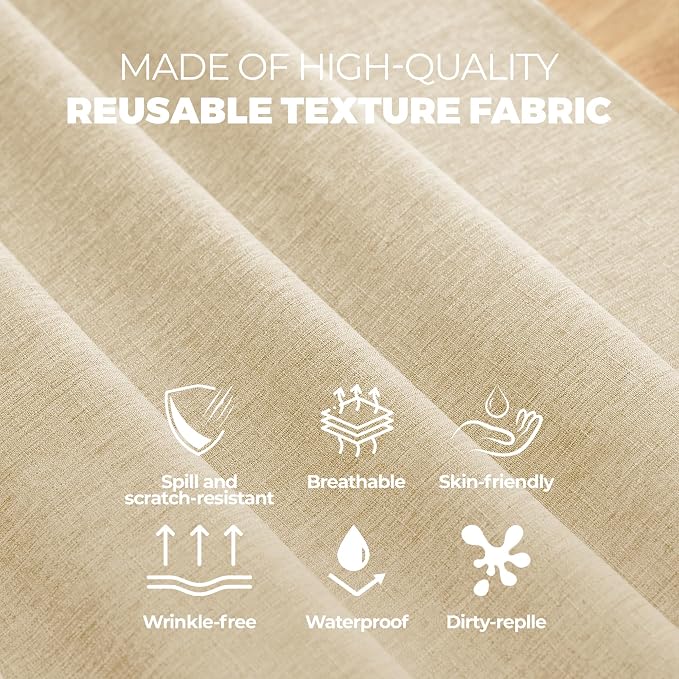 Decorelia Faux Linen Farmhouse Table Cloth 60"x104" for 6 ft Rectangle Table, Beige Waterproof Outdoor Washable Cloth Tablecloth for Rectangular Dining Room Kitchen Outdoor Party Restaurant Decor