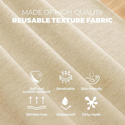 Decorelia Faux Linen Farmhouse Table Cloth 60"x144" for 10 ft Rectangle Table, Beige Waterproof Outdoor Washable Cloth Tablecloth for Rectangular Dining Room Kitchen Outdoor Party Restaurant Table
