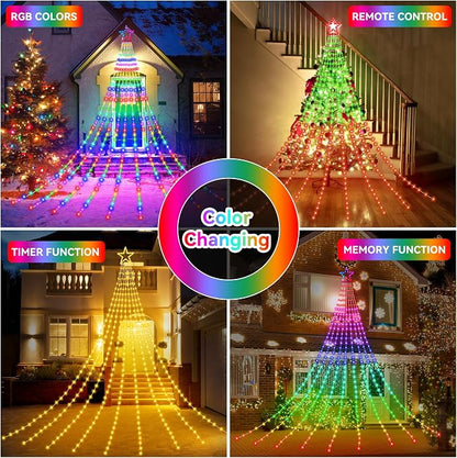 Christmas Decoration RGB String Lights, Outdoor Color Changing Christmas Lights 320 LED 16.4 Ft Star Tree Topper Fairy String Light with 8 Light Modes for Xmas New Year Holiday Garden Yard