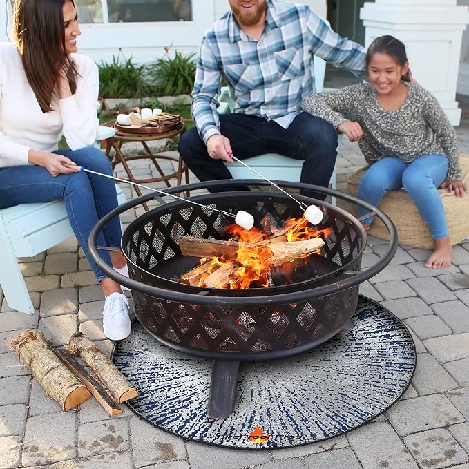 40" Blue Color Design fire mat for Under firepit. Heat Retardant Pattern that insulates Heat and Protects from Falling Embers. Heat Insulation Flame Protection