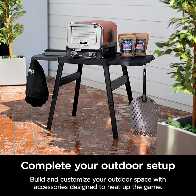 Ninja | Outdoor Pizza Oven with 19.5" Perforated Pizza Peel | Includes 12" Pizza Stone & 12" Bake Pan | 5 Pizza Presets Neapolitan, Thin Crust, New York, Pan & Custom | 700F Max Temp | Electric