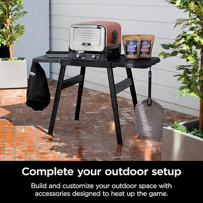 Ninja | Outdoor Pizza Oven with 19.5" Perforated Pizza Peel | Includes 12" Pizza Stone & 12" Bake Pan | 5 Pizza Presets Neapolitan, Thin Crust, New York, Pan & Custom | 700F Max Temp | Electric
