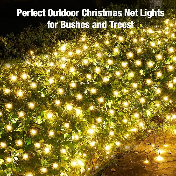 Led Christmas Net Lights Outdoor Christmas Bushes Lights 120Led 6ftx5ft, Connectable Outdoor Indoor Mesh Net Lighting for Xmas Holiday, Garden, Lawn, Shrubs, Trees, Bushes Decorations(WarmWhite)