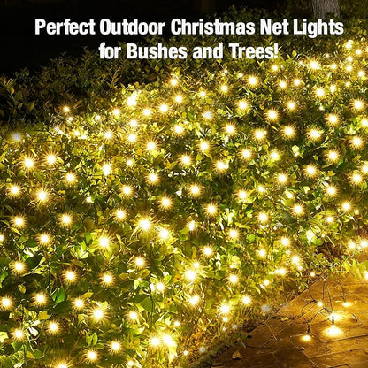 Led Christmas Net Lights Outdoor Christmas Bushes Lights 120Led 6ftx5ft, Connectable Outdoor Indoor Mesh Net Lighting for Xmas Holiday, Garden, Lawn, Shrubs, Trees, Bushes Decorations(WarmWhite)