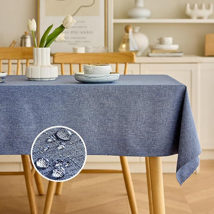 Decorelia Faux Linen Waterproof Tablecloth,Denim Blue,120" x 60" (Rectangular)