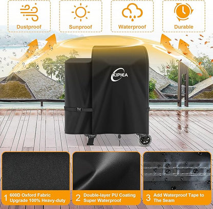 Kipiea 600D Heavy Duty Pellet Grill Cover for Pit Boss Lexington & 500FB, Waterproof Wood Pellet Smoker Cover with Windproof Buckles, UV Resistant, No Tear, No Fading