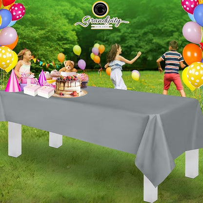 Grandipity 12 Pack Premium Disposable Plastic Tablecloth 54 Inch. x 108 Inch. Decorative Rectangle Table Cover - Silver