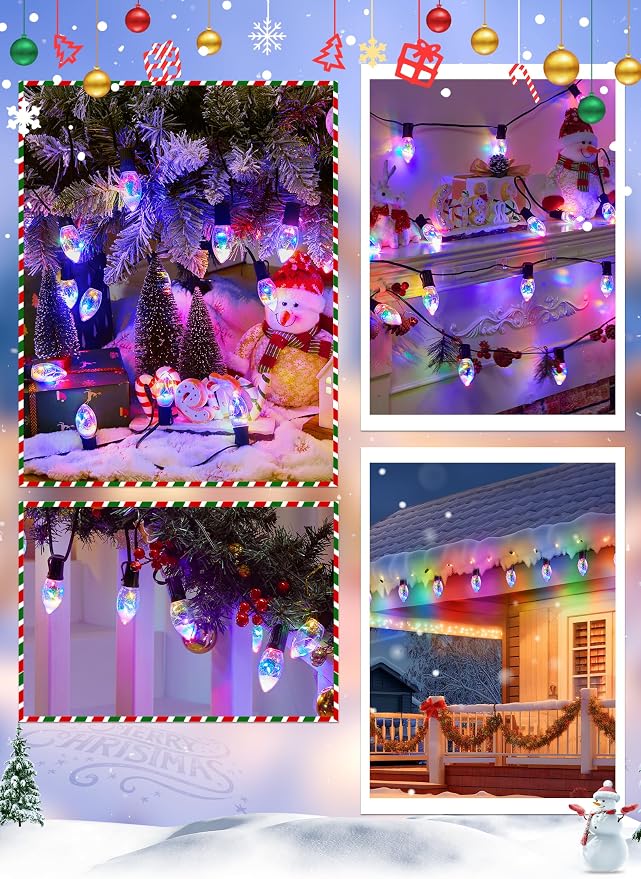 C9 LED Christmas Lights Outdoor, 45 Ft C9 String Lights with 40 Shatterproof LED Bulbs, 3 Light Mode, Connectable Waterproof Christmas Tree Lights for Outside Indoor Holiday Garden Decor, Multicolor