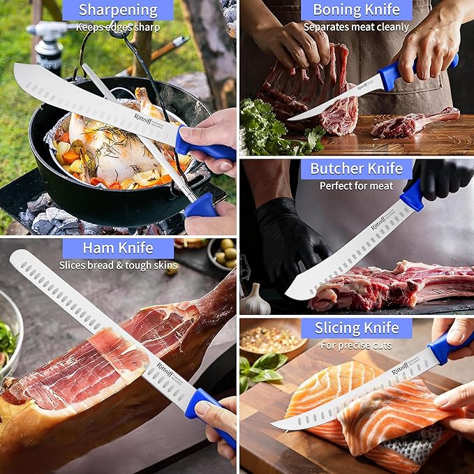 Stainless Steel Camping Knife - 5 PCS Chef Knives with Roll Bag, Kitchen Knife Set for Cutting Meat, Fruits & Vegetables