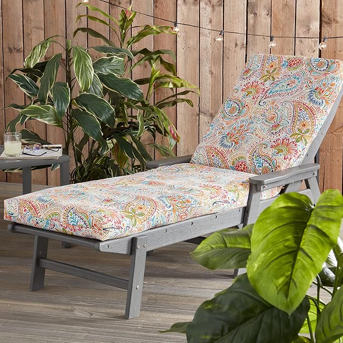 Outdoor Reversible Chaise Lounge Chair Cushion, Jubilee