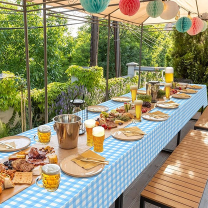 6Pcs Light Blue Gingham Tablecloths, Checkered Party Table Covers 54x108 In | Blue and White Checkered Tablecloths Disposable Waterproof for Baby & Bridal Shower Picnic Camping Birthday Outdoor Tea Party