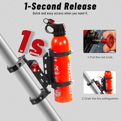 UTV Fire Extinguisher Mount Kit- Quick Release Roll Bar Fire Extinguisher Holder with Aluminum Bracket for Any Vehicle with 1.75"-2" Roll Bar, UTV Accessories Compatible with Polaris RZR/Can Am X3/SXS