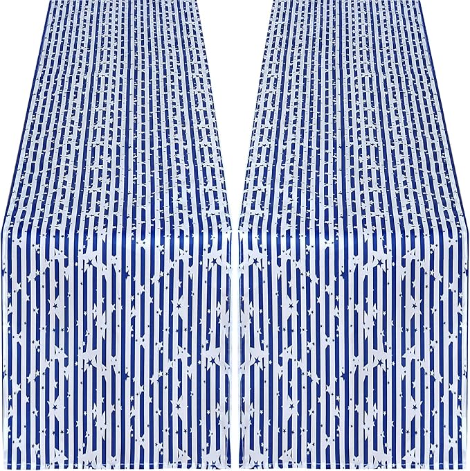 4th of July Table Runner Independence Day Decoration 13x84inch American Flag Star Dresser Scarves Holiday Table Runners Stain Resistant Party Celebrations Pack of 2 Blue