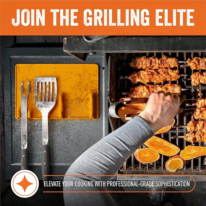 Yukon Glory Orange Tool Resting Mat | BBQ Utensil Holder | Heat-Resistant, Non-Stick Silicone Mat | Essential Grilling & BBQ Accessories | Outdoor Cooking Tool Organizer | Kitchen Spatula Station