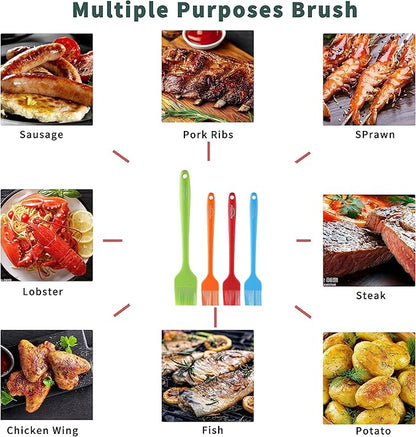 4PCS Silicone Basting Pastry Brush, MONGSEW Heat Resistant Food Brush Spread Oil Butter Sauce for BBQ Grill Baking Kitchen Cooking, BPA Free, Dishwasher Safe (Multicolor, 4 Pcs)