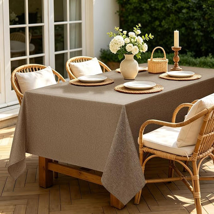 Decorelia Faux Linen Farmhouse Table Cloth 60"x84" for Rectangle Table, Coffee Waterproof Outdoor Washable Cloth Tablecloth for Rectangular Dining Room Kitchen Outdoor Party Restaurant Decor