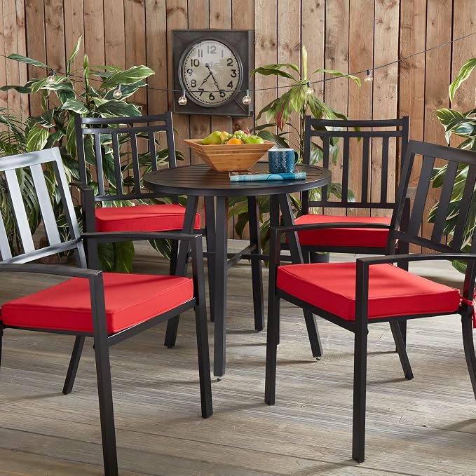 Indoor/Outdoor Chair Pads in Sunbrella Fabric – 17''x17'' Patio Seat Cushions with Foam Insert, Removable Reversible Cover & Ties for Patio Dining Chairs – Set of 2 or 4, Canvas Jockey Red