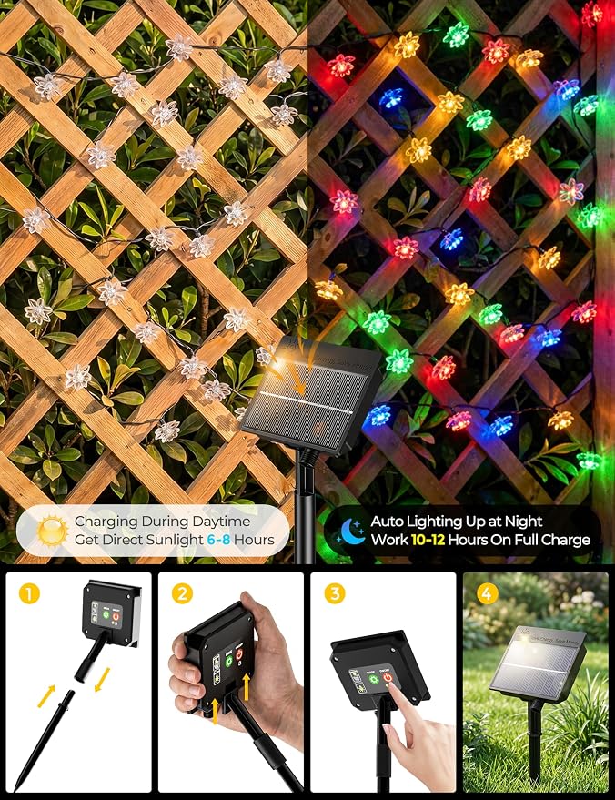Brightown 2 Pack Solar String Lights Outdoor Waterproof, Total 46FT 100 LED Multicolor Flower Fairy Lights for Christmas Yard Garden Tree Patio Lawn Holiday Outdoor Decor