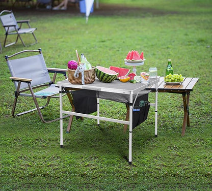 Nice C Square Folding Height Adjustable Aluminum Table (23.6", White) | Mesh Bag, Carry Handle, Grill Table, Camping Table, Outdoor Table, Card Game Table