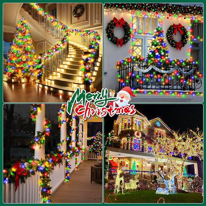 Christmas Lights Outdoor, 403FT 1000 LED String Lights 8 Modes and Timer Memory Function Twinkle Fairy Lights IP44 Waterproof Plug in for Xmas Tree Wedding Party Holiday Decor(Multicolor)
