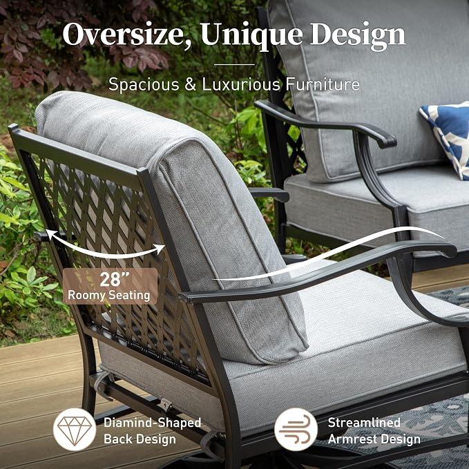 SUNSHINE VALLEY Metal Patio Sofa with 5.75" Extra Thick Waterproof Cushion, 3-Seater High-Back Outdoor Couch All Weather Outdoor Seating for Backyard Deck Front Porch, Gray