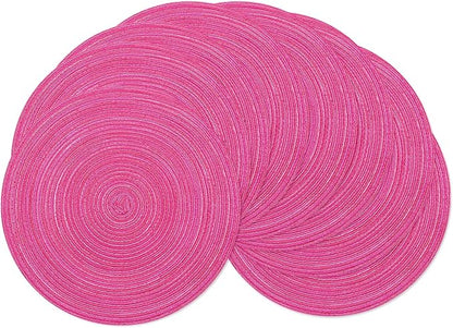 SHACOS Round Placemats Set of 8 Braided Cotton Polyester Table Placemat 15 inch Circle Place Mats for Kitchen Dining Table Holiday Party (Hot Pink, 8)